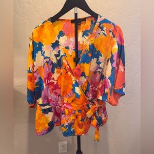 Marc New York Bright Multi-Color Wrap Blouse